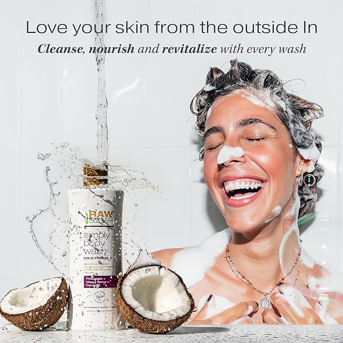 RAW SUGAR Simply Body Wash (25 Fl Oz Pack of 1) Bath Soap Formulated without Sulfates &amp Parabens (Pineapple + Maqui Berry + Coconut)