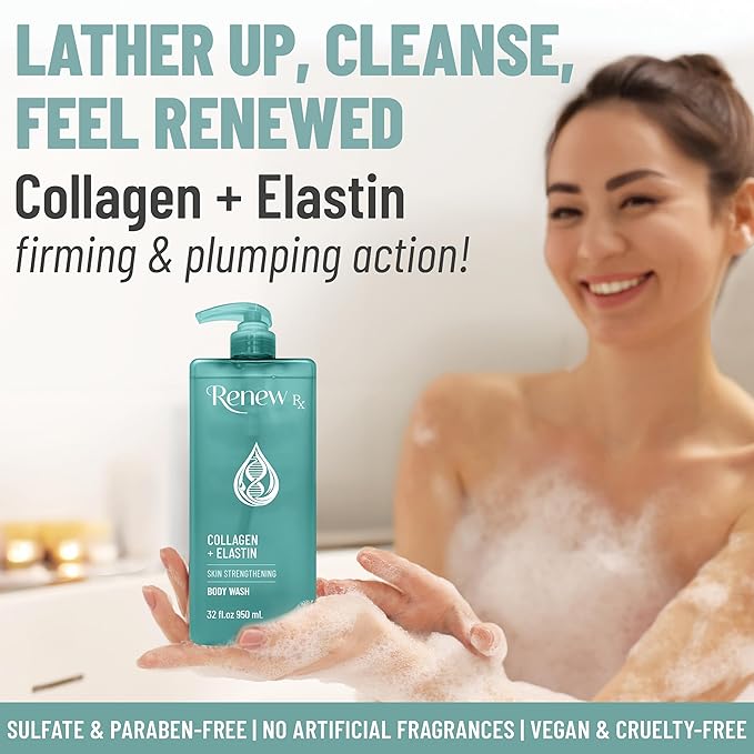 Collagen + Elastin Skin Strengthening Body Wash – Firming Skin Care Hydrating Cleanser Vegan Skincare 32 fl oz