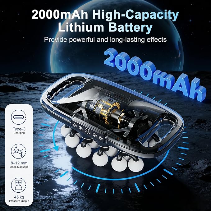 20 Head Massage Gun Deep Tissue Back Massager with 9 Modes &amp 30 Intensities Percussion Muscle Massager Gun for Back Neck Shoulder Legs Pain Relief Gift for Athletes Men Women