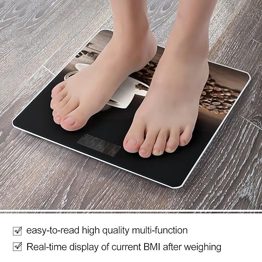 Coffee Cup and Coffee Bean Scale for Body Weight Safe Rounded Corners Tempered Glass Digital Bathroom Scale LED Display 400lb Capacity Weight Scales with High Precision Sensors