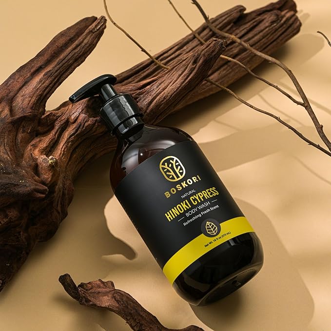 Men’s Hinoki Cypress Body Wash with Pure Hinoki Essential Oil Gentle Non-Drying Cleanser with Japanese Sake &amp Botanicals No Harsh Sulfates No Synthetic Fragrance Made in Taiwan 16 fl oz