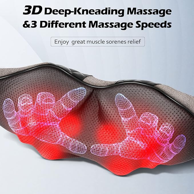 Blue Elf Shiatsu Electric Neck Back Massager Pillow 3D Kneading with Heat for Shoulder Lower Back Foot Leg Muscles Pain Relief Relax in Car Office and Home (Gray)