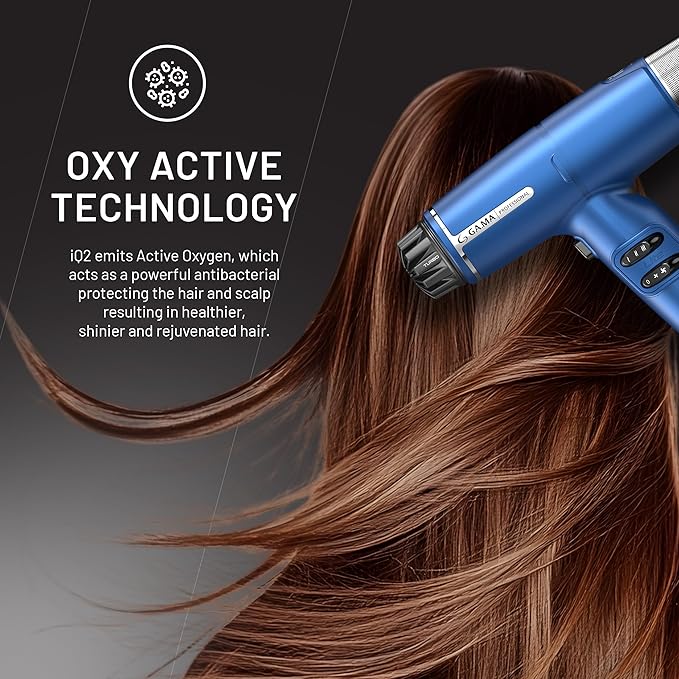 GA.MA iQ LITE Perfetto Hair Dryer with 110000 RPM Intelligent Brushless Motor Dual Filter Oxy-Active Technology Blue
