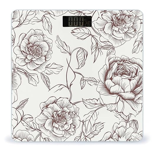 Line Floral Rose Flowers Design2 Scale for Body Weight High Precision Digital Weight Scales with LCD Display Anti-Slip Sturdy Slim Tempered Glass Bathroom Scale for Home Use