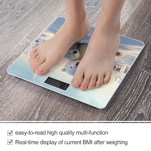 Cute Polar Bears Bathroom Scale Large LCD Backlight Display Digital Scale Rounded Corners Body Scales Automatic Power On/Off Bathroom Scales for Home Bedrooms