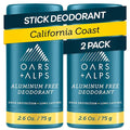 Oars + Alps Aluminum Free Deodorant for Men | Long Lasting Odor Protection Clear &amp Free of White Residue Anti-Chafing Smooth Glide Dermatologist Tested California Coast 2pk 2.6oz