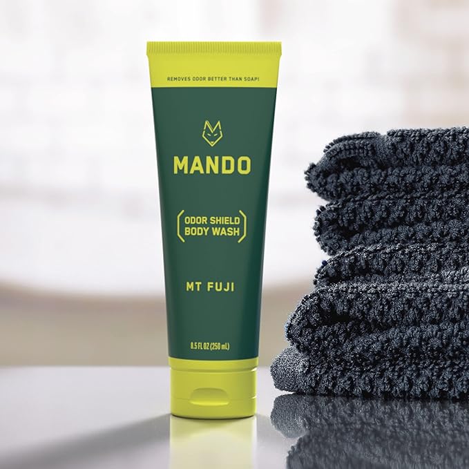 Mando Odor Shield Body Wash - Mt. Fuji and Bourbon Leather Scents - 24 Hour Control Removes Odor Better than Soap | Mt Fuji | SLS Free Paraben Free Skin Safe