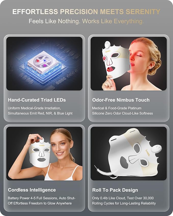 Lumefu Nimbus Red Light Therapy for Face FDA-Cleared 3D Red Light Therapy Mask Anti-Acne Full Face Coverage 3 Treatment Modes 850nm NIR &amp Blue LED Cordless Portable Home Use &amp Travel