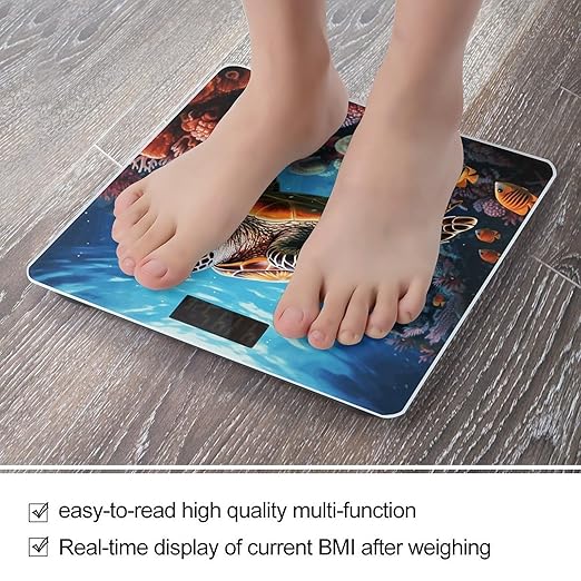 Sea Turtles Diamond Painting Scale for Body Weight Anti-Slip Digital Bathroom Scale Sturdy Toughened Glass Weighing Scales High Precision Safe Rounded Corners Smart Scales