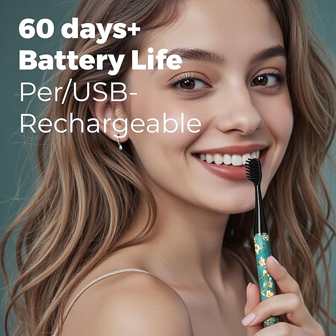 MIPOW Brush GO SlimPro i4 Electric Toothbrush Rechargeable Smart Ultra Sonic 3 Modes Travel Case &amp Ceramic Dock 60Day Battery Soft Bristles 2 Heads IPX7 Waterproof Color-Almonde Edition