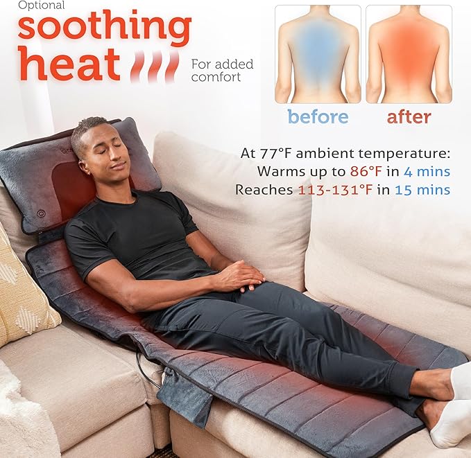 COMFIER Full Body Massage Mat with Movable Neck Pillow 10 Vibrating Motors &amp 4 Heating Pads Back Massage Pad Father's Day Gifts for Dad Men