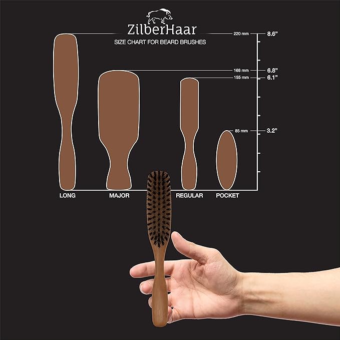 ZilberHaar Long Hair Brush - Soft Boar Bristles - Exfoliating and Conditioning for Men's Beards &amp Skin - Compatible with Beard Balms and Oils