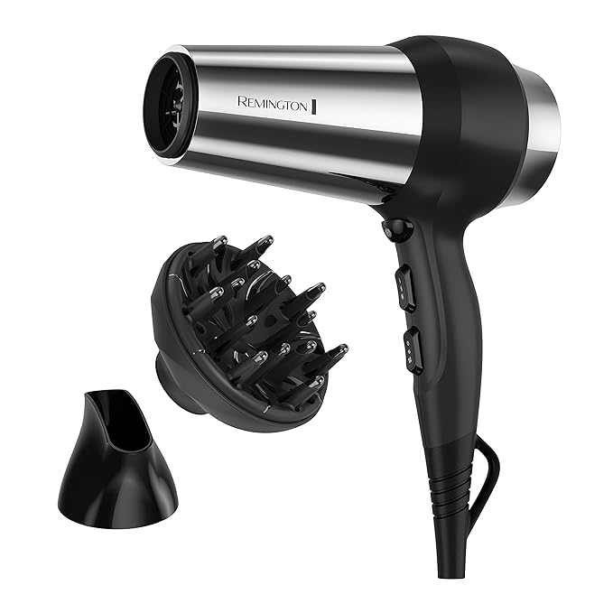 Remington Impact Resistant Hair Dryer 1875-Watt Blow Dryer with Tourmaline Titanium &amp Ceramic Technology 3 Heat 2 Speed Settings Cool Shot Diffuser &amp Concentrator Attachments