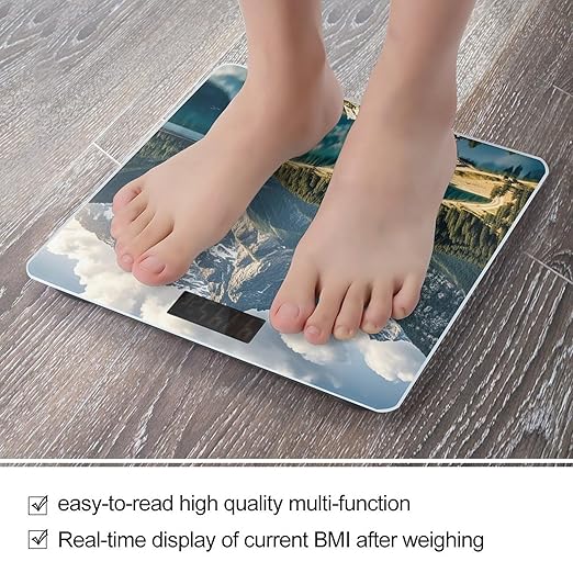 Lake Under Mountain Scale for Body Weight Digital Bathroom Scale Toughened Glass High Precision Scales for Body Weight with Large LCD Backlight Display Weight Scales