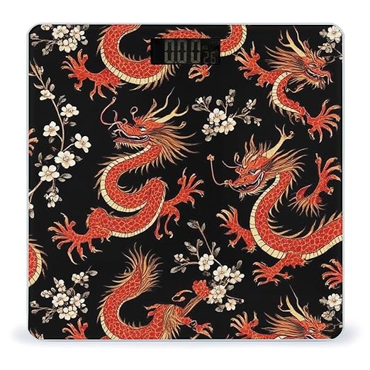Digital Bathroom Weighing Scale Energy Saving Scale Smart Scale for Body Weight Japanese Chinese Dragon Flower Black Floral