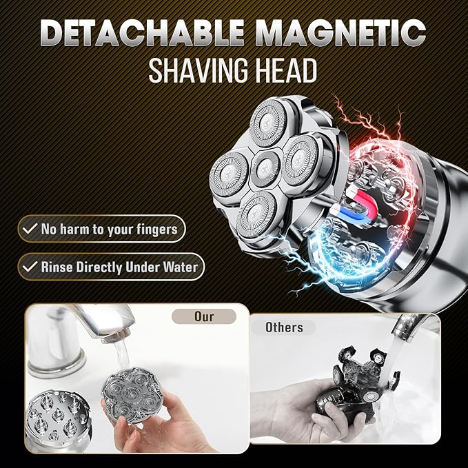 Head Shavers for Bald Men: Electric Rechargeble Rotary Head shaver - lPx7 Waterproof Quick Clean Razor for Bald Head for Home Travel Office Bath - Free Series Beard Trimmer for Mens Face Smooth