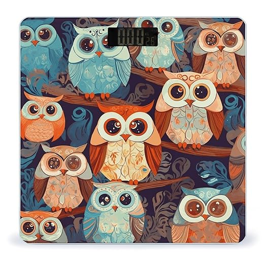 Anime Owl Scale for Body Weight Safe Rounded Corners Tempered Glass Digital Bathroom Scale LED Display 400lb Capacity Weight Scales with High Precision Sensors