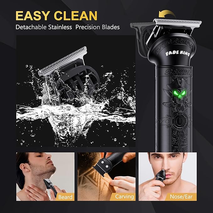 FADEKING® Professional Hair Clippers for Men - Cordless Beard Trimmer for Men LCD Display Hair Clippers and Trimmer Set for Barber Haircut &amp Mens Grooming with Travel Case(Black)