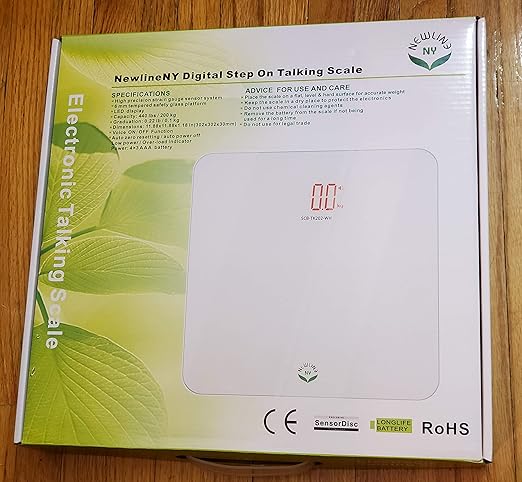 NewlineNY Voice Talking Digital Bathroom Scale Easy Auto Step-on Auto Off Technology White Lb or Kg 440lb Capacity