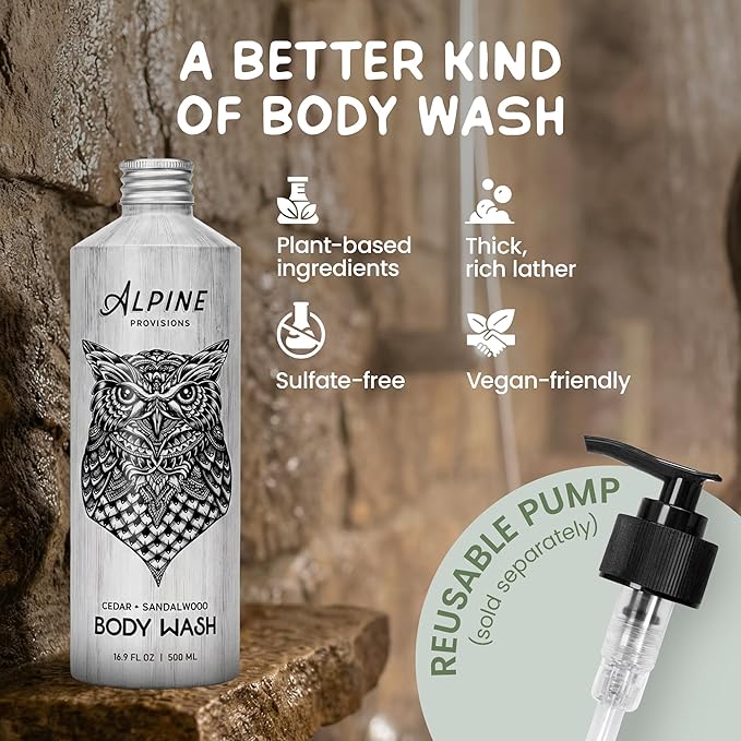 Alpine Provisions Natural &amp Organic Body Wash with Rosemary &amp Mint – Moisturizing Shower Gel with Aloe Vera Coconut Oil &amp Essential Oils – Vegan Sulfate-Free Plastic-Free – 16.9 fl oz