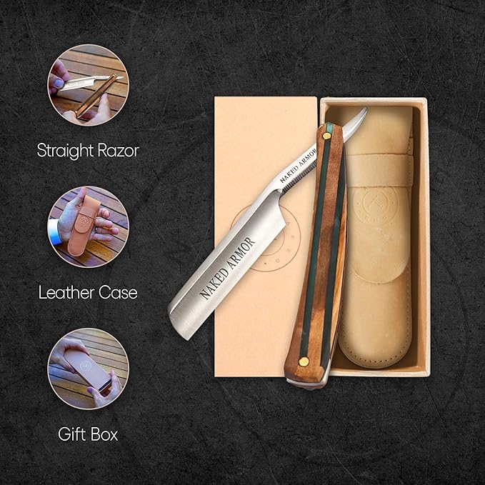 Naked Armor Lac Straight Razor - Shave Ready 7/8 Spike Nose Japanese Steel Straight Razors for Men with Sandalwood Scale Case Included Close Shave
