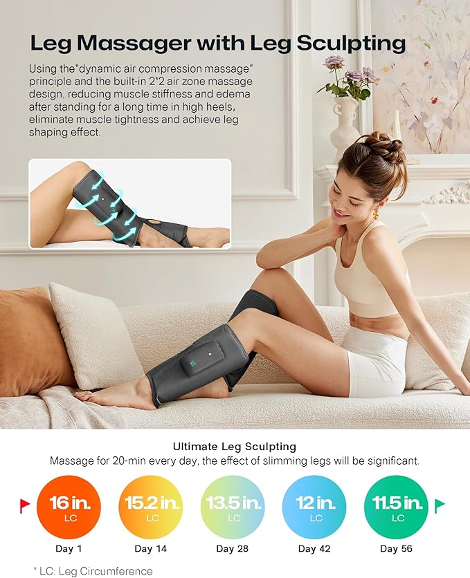 UREVO Smart Calf Massager with AI Massage Adaptation Air Compression – Cordless Leg Massager for Circulation Relaxation &amp Leg Sculpting – 3 Modes &amp 3 Intensities Adjustable Heat Long Batte