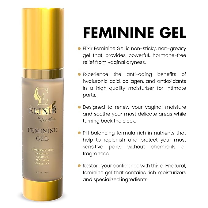 Elixir by Cocó March Vaginal Rejuvenating Feminine Gel Plant Based Hyaluronic Acid Collagen Aloe &amp Banana Extract Alleviates Discomfort Non-Sticky Non-Greasy Formula - 4 Fl Oz