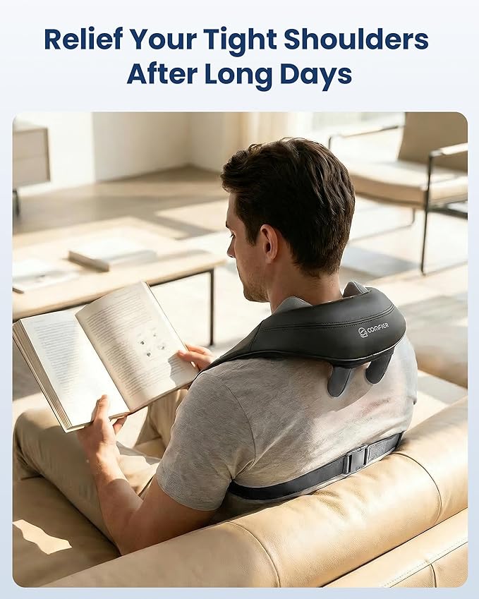COMFIER Hands-Free Neck and Shoulder Massager with Heat Cordless 4D Deep Tissue Kneading Back Massager Rechargeable Shiatsu Massage for Pain Relief Home Office &amp Housework