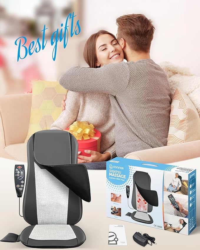 COMFIER Shiatsu Full Back Massager for Chair with Heat with 2 Shiatsu SpeedsHeated Chair Massage Pad with SpotSeat CushionNeck Massagerfor Home Office useGifts for Women Men Mom Dad