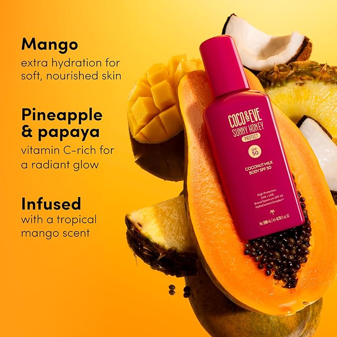 Coco &amp Eve Coconut Milk Body Sunscreen SPF 50 – Broad Spectrum UVA/UVB Sun Protection Hydrating Daily Water-Based Lotion Lightweight Non-Greasy Dermatologically Tested 6.76 Fl Oz