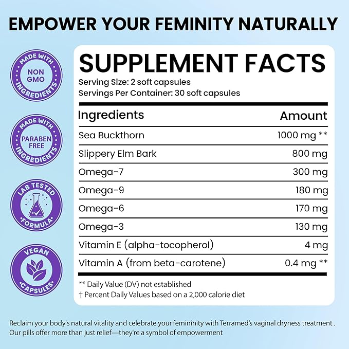 Hydro Gyn Vaginal Moisturizer Pills | Slippery Elm for Women Formulated to Support Healthy Moisture Mood &amp Relaxation | Feminine Care Oral Capsules for Vaginal Dryness ph Balance 60 Capsules
