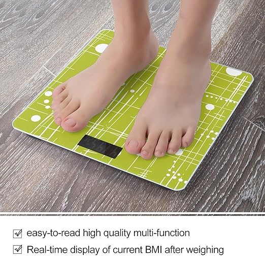 Digital Bathroom Scale for Body Weight Scale with Bright LCD Display High Accuracy Step-On Technology Auto On/Off Lime Green Lines Digital Scales 400 Lbs /180kg
