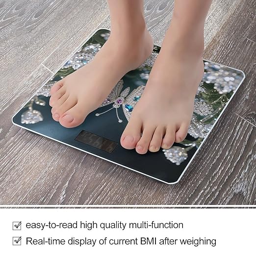 Jewel - Butterfly Bathroom Scale for Body Weight LCD Display Digital Bathroom Scale Tempered Glass Bathroom Weight Scales Fashion Smart Scales for Home Bedroom 400 Lb