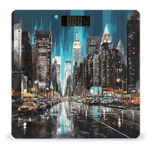 New York Paintings Scale for Body Weight Anti-Slip Digital Bathroom Scale Sturdy Toughened Glass Weighing Scales High Precision Safe Rounded Corners Smart Scales