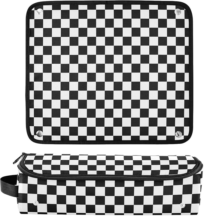 Hair Tools Travel Bag with Heat Resistant Mat Detachable 2-in-1 Curling Iron Travel Case Hot Tools Organizer for Straightener Flat Iron Checkered Black and White