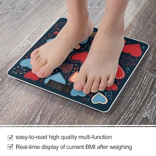 Arious Heart Shapes Scale for Body Weight Anti-Slip Tempered Glass Digital Bathroom Scales Clear LCD Display Weighing Scale Safe Rounded Corners Smart Scales