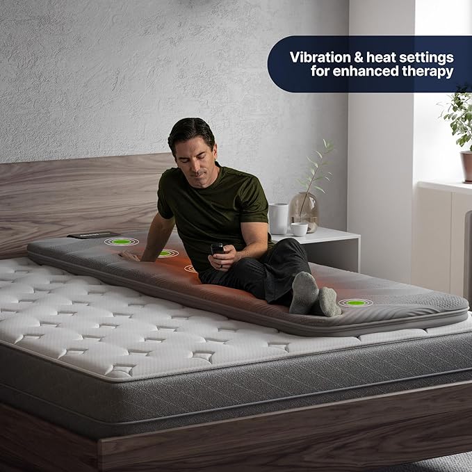 GhostBed Massage Mat with 3 Gel Memory Foam - 7 Full-Body Massage and Stretching Programs Plus Vibration and Heat Therapy Charcoal Grey