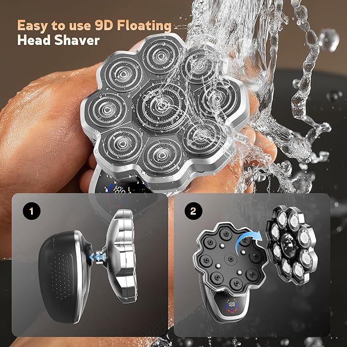 Electric Razor for MenHead Shavers for Bald MenElectric Shavers for Men with Wet &amp Dry Bald Head Shaver 9D Floating 5-in-1 Body Shavers Comes with Magnetic Detachable Blades