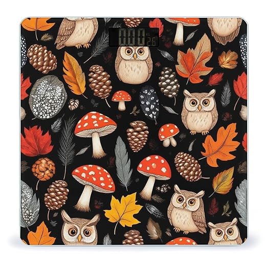Automatic Switch Digital Bathroom Weighing Scale Smart Scale for Body Weight Floral Owls Fall Leaves Mushroom