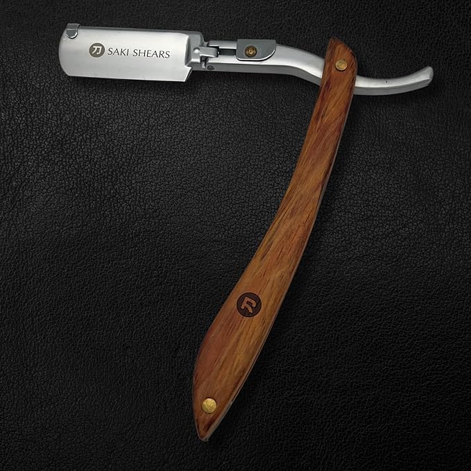Straight Edge Traditional Shaving Razor with Disposable Blades - Cutthroat Men's Shave (Brown)