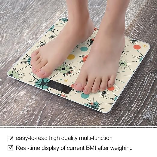 Atomic Stars Retro Pattern Bathroom Scale Rounded Smart Scale for Body Weight Automatic Power On/Off Weight Scales Accurate Bathroom Digital Scales for Pet Home Bedroom Kitchen