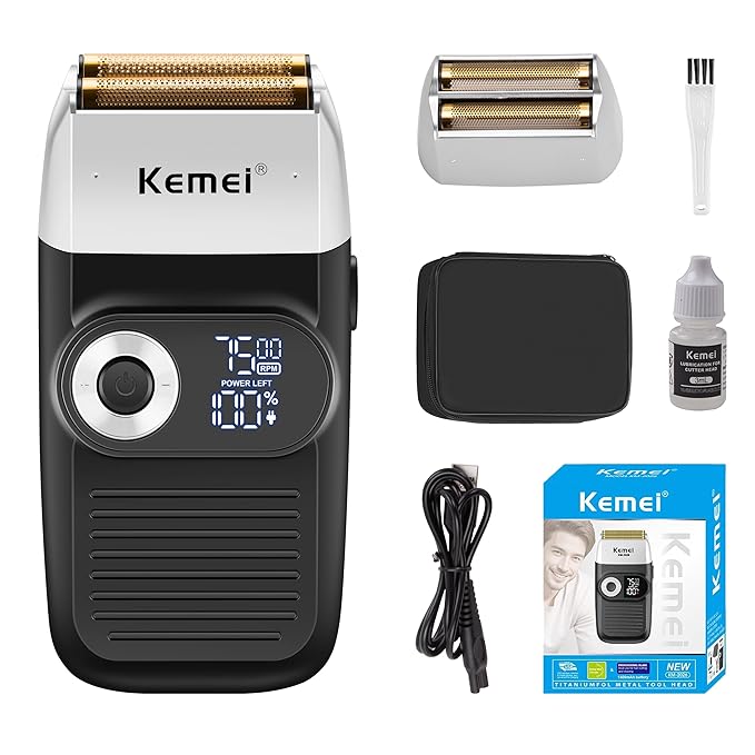 KEMEI 2-in-1 Men's Electric Shaver Cordless Rechargeable Bald Trimmer with LED Display