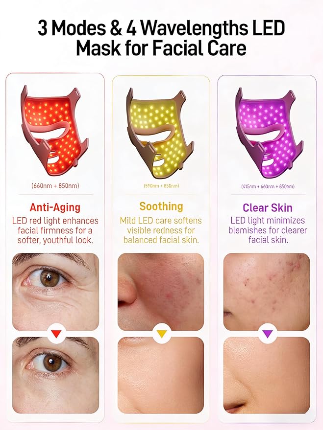 Red Light Mask Silicone Cordless Led Mask with 368 Chips 2000mAh Rechargeable 3 Modes &amp Timer Blue Light Infrared Face Mask Home Travel Working Pink