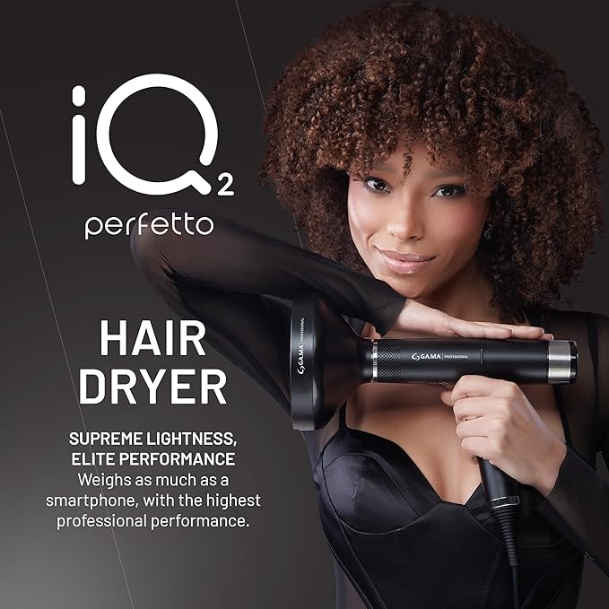GA.MA iQ2 Perfetto Hair Dryer with 120000 RPM Intelligent Turbo Motor Auto-Standby Oxy Active Technology Includes 10 Filters Black