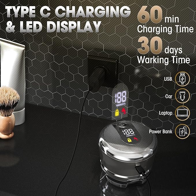Head Shavers for Bald Men: Electric Rechargeble Rotary Head shaver - lPx7 Waterproof Quick Clean Razor for Bald Head for Home Travel Office Bath - Free Series Beard Trimmer for Mens Face Smooth