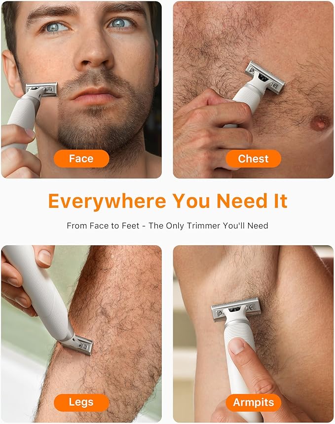 New Electric Beard &amp Nose Hair Trimmer Kit - Painless Razor with 12 in 1 Rotating Comb Magnetic Nose Hair Head Waterproof Wet/Dry Groin/Ball Shaver for Men USB-C Fast ChargingWhite(Pack)
