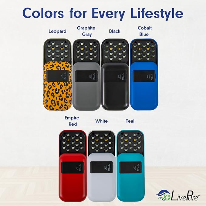 LivePure Handheld UV Light Sanitizer. Portable UV Light for Disinfecting Room Kitchen Car Bathroom Household Surfaces Cobalt Blue