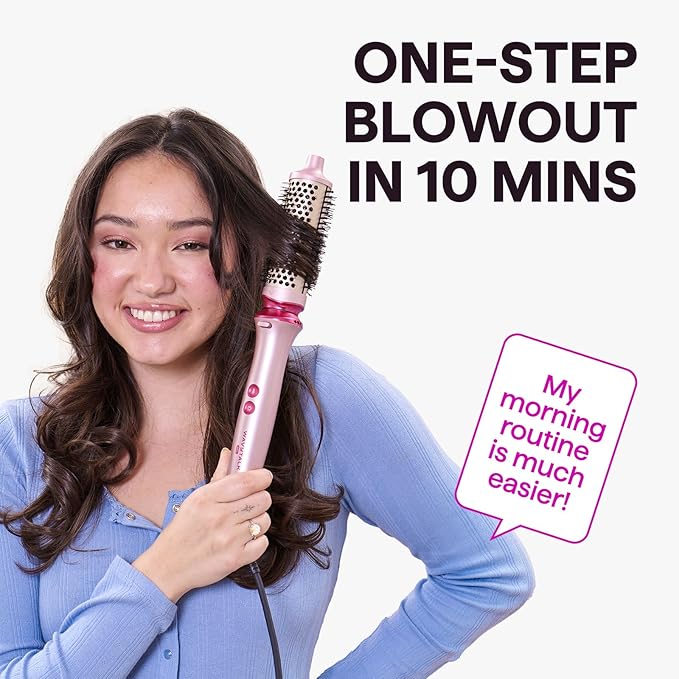 Wavytalk Heatwave Pro Ionic Thermal Brush Set 3-Size Heated Round Brush for Short to Long Hair Bilateral Negative Ions for Frizz-Free Shiny Blowout Pink