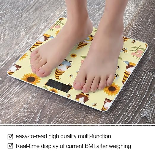Digital Bathroom Weighing Scale Energy Saving Scale Smart Scale for Body Weight Honey Bees Cute Gnome Sunflower Floral