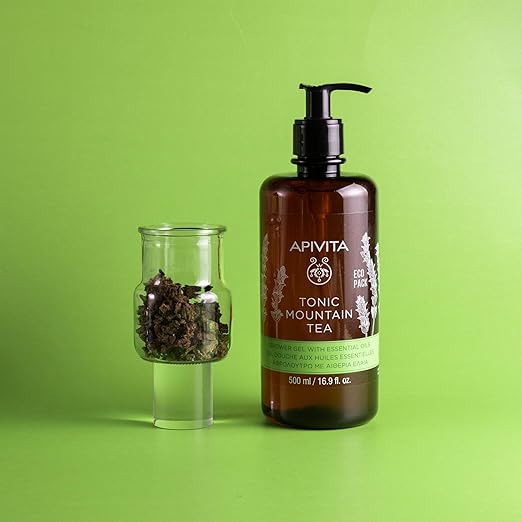 APIVITA Tonic Mountain Tea Shower Gel | Gently Cleanses Revitalizes &amp Preserves Moisture with Mountain Tea Propolis &amp Essential Oils